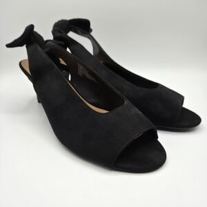 Comfortview Estella Black Suede Peep Toe Slingback Kitten Heels 10.5 Wide Width